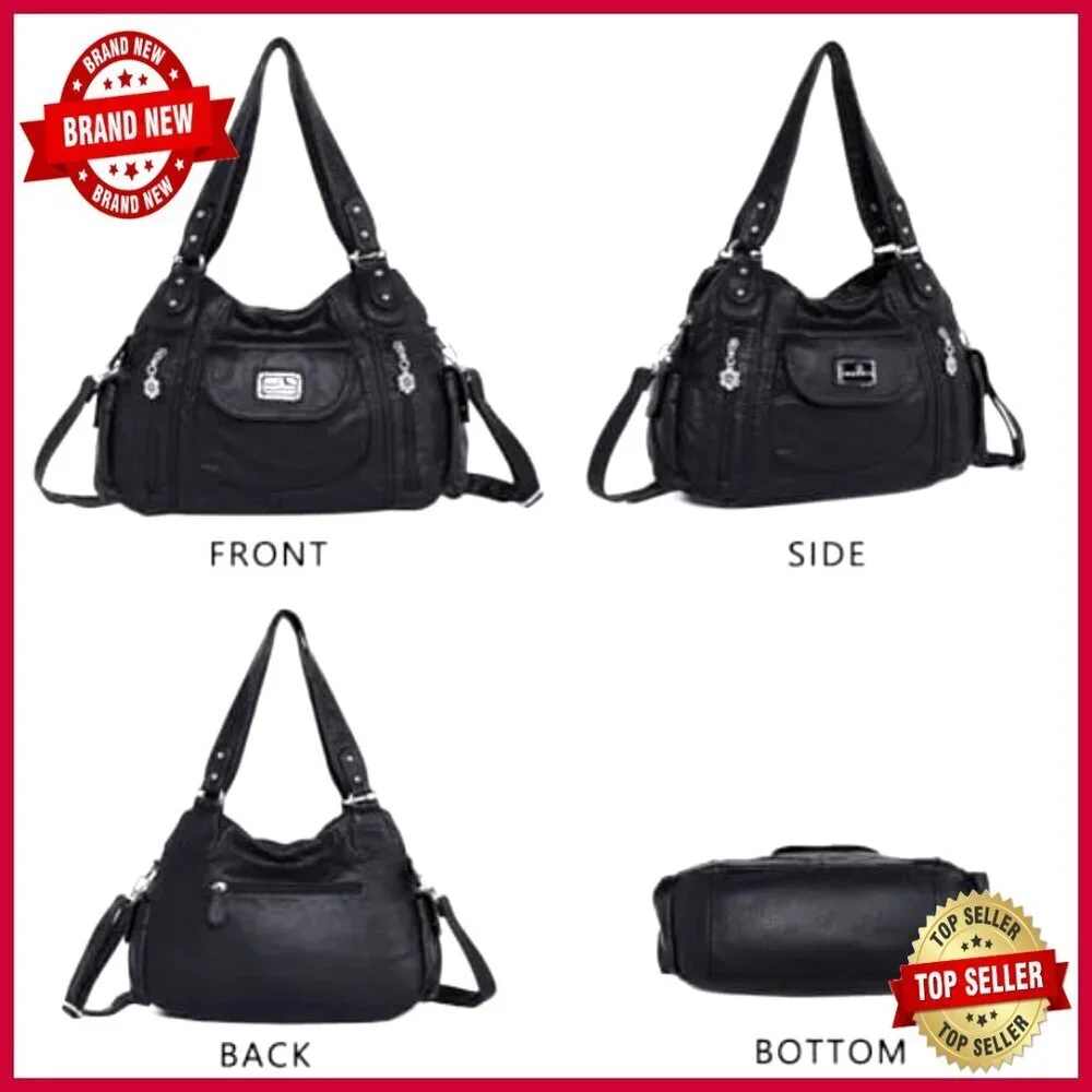 Large Hobo Tote Shoulder Bag Faux Leather Multi-Pocket Satchel Purse